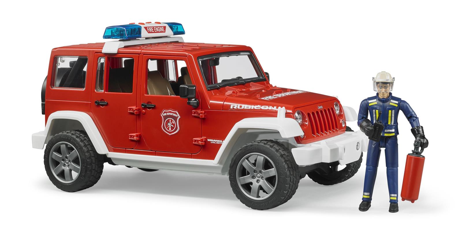 Bruder Jeep Wrangler Unlimited Rubicon Feuerwehr Einsatzfahrzeug & Feuerwehrmann