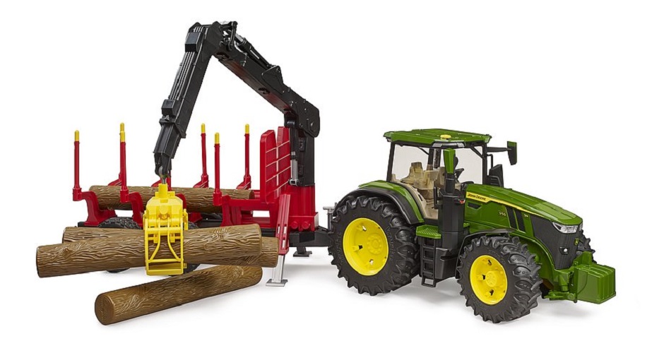 Bruder John Deere 7R 350 mit Rücke- anhänger und 4 Baumstämmen