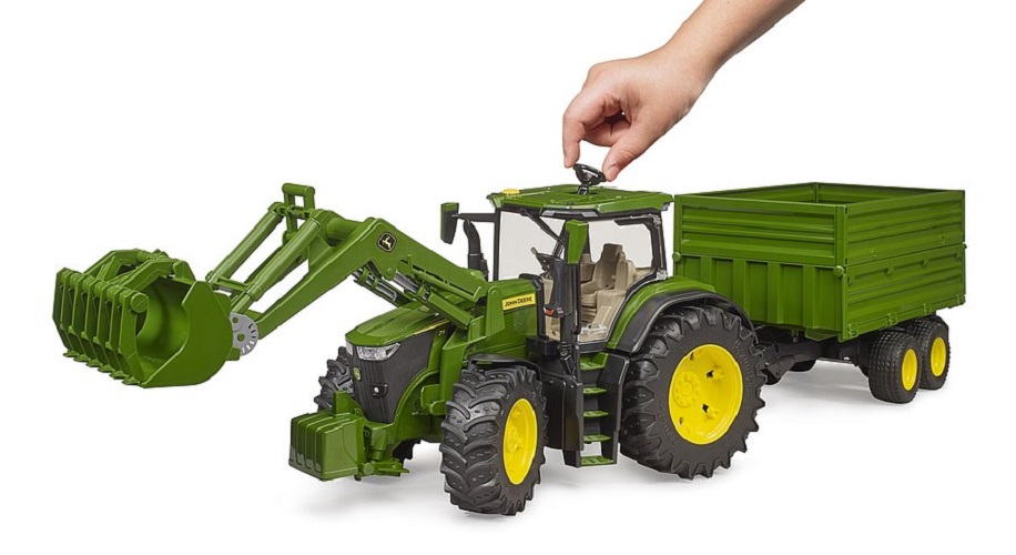 BRUDER John Deere 7R 350, Frontlader u. Tandemachstransportanhänger