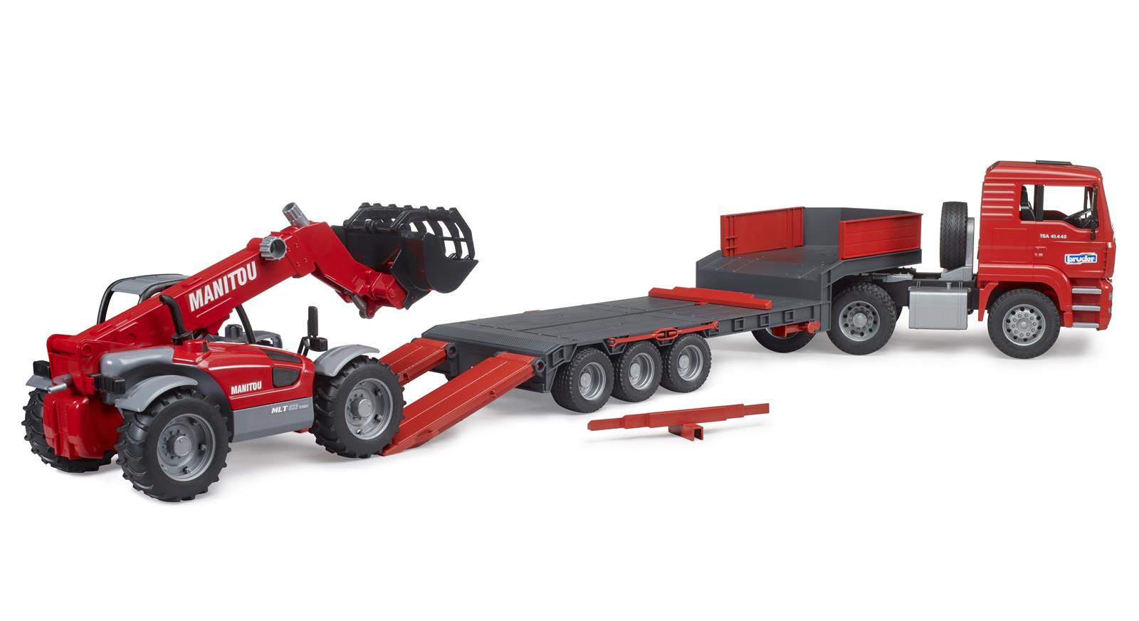 BRUDER MAN TGA Tieflader mit Manitou Teleskoplader MLT 633