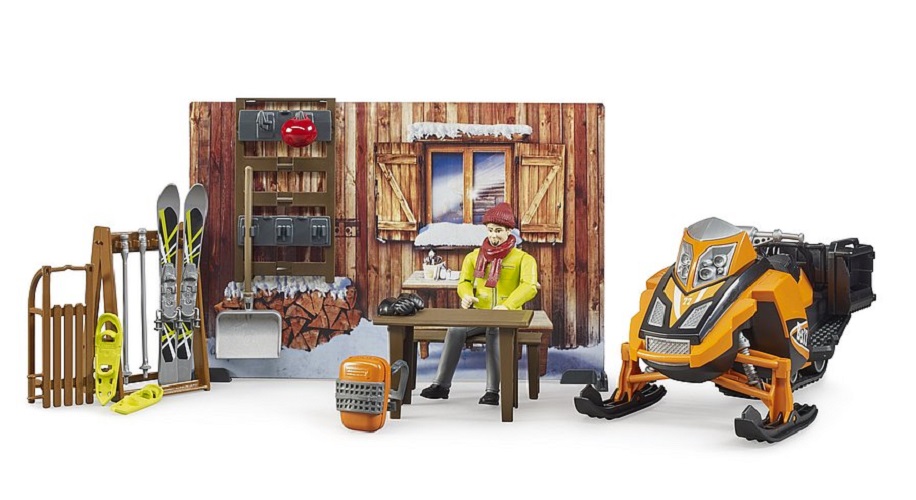 BRUDER  bworld Berghütte mit Snowmobil