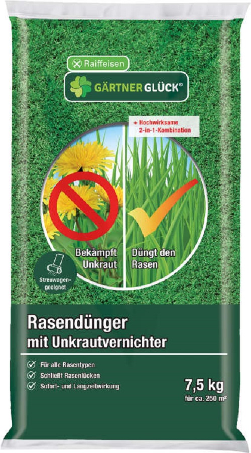 Gärtnerglück Rasendünger mit Unkrautvernichter, 7,5 kg