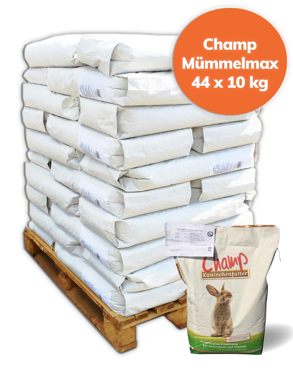 Palette Champ getreidefreies Kaninchenfutter Mümmelmax mit Clino Plus 440 kg, 44x 10 kg