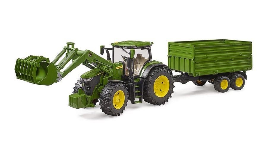 BRUDER John Deere 7R 350, Frontlader u. Tandemachstransportanhänger