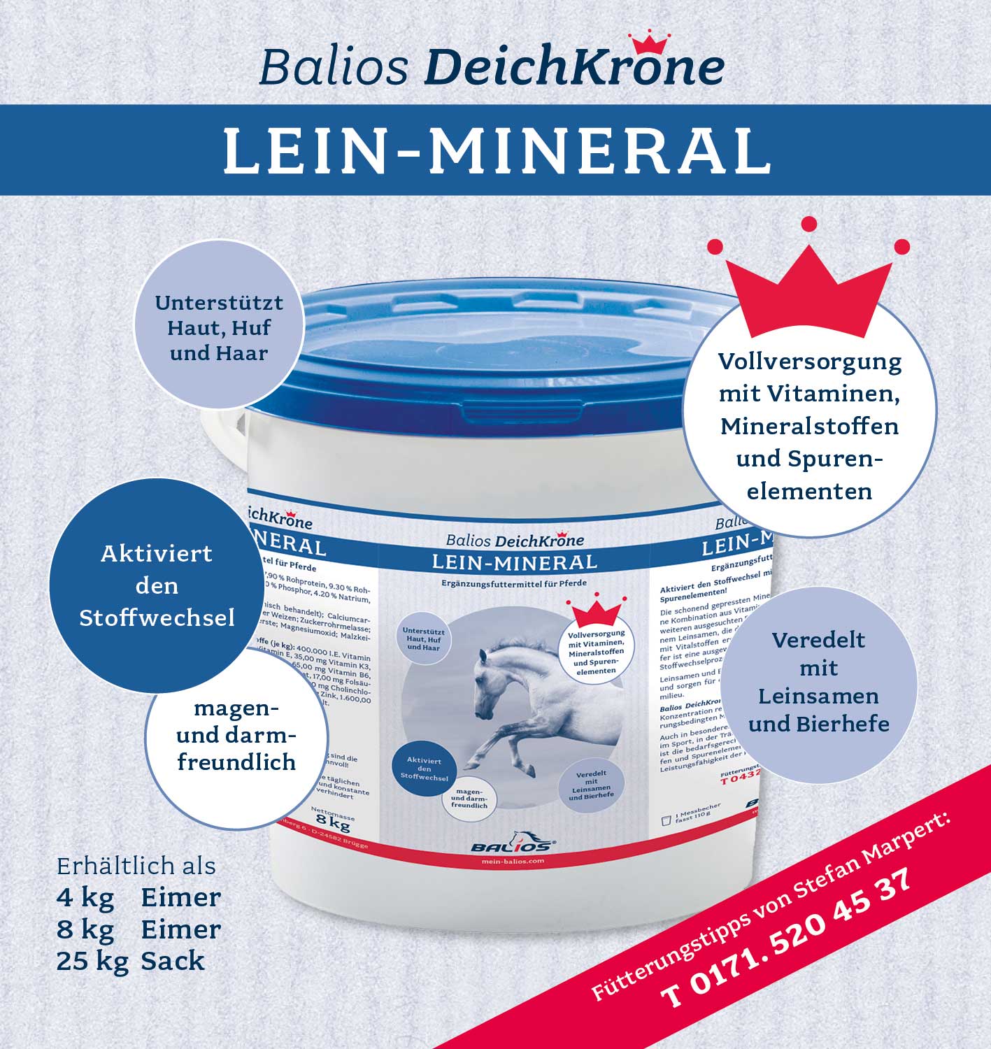 Balios DeichKrone Lein-Mineral für Pferde, 8 kg